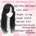 Hair Toppers for Women, 20 Inch Hand Tied Breathable Toppers Hair pieces for Women with Thinning Crown Curtain Bangs Mix Human Hair Clip in Curly Lightweight Wiglets(Black)