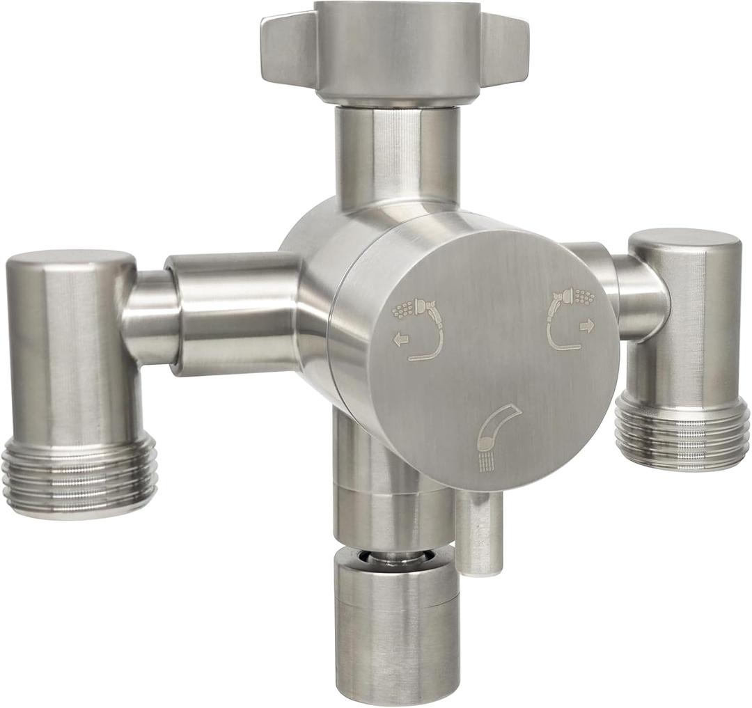 G-Sunny Stainless Steel Multi-Function Outdoor Faucet with Dual Garden Hose Adapter, Heavy Duty Outdoor Water Splitter with Extra Tap for Hand Washing, Bucket Filling (Dual Hose)