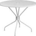 Flash Furniture Oia Commercial Grade 35.25" Round White Indoor-Outdoor Steel Patio Table with Umbrella Hole