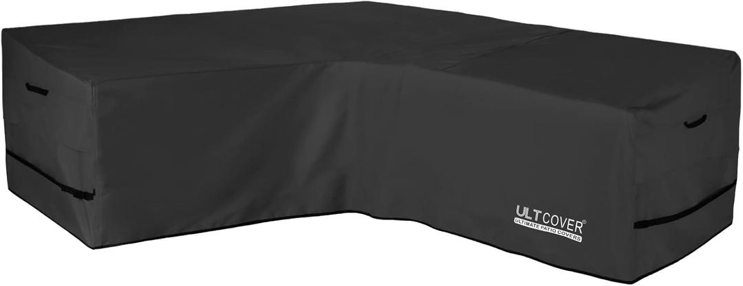 ULTCOVER Patio V-Shaped Sofa Cover Waterproof for 7-Seater Outdoor Sectional Furniture Couch 105 inch Wide, Black