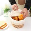 YAHUAN Round Bread Basket Serving Woven Bread Baskets Wicker Basket Sourdough Proofing Basket with Removable Liner and Cover (Wicker)