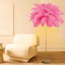 Feather Floor Lamp, 50 Pieces Fluffy Ostrich Feather Floor Lamp for Bedroom, 3 Color Temperatures Led Corner Modern Floor Lamps for Living Room Christmas Home Decor House Warming Gifts, 63″ Height(Pink)