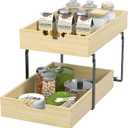 COOLBEBE Pull Out Drawer Organizer for Cabinets, 2 Tier Soft Close Cabinet Drawers Slide Out, 2 Layer Wood Double Tier Pull Out Shelves for Kitchen, Pantry, Bathroom