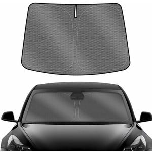 Karltys for Tesla Model Y /3 Windshield Sun Shade 2017-2025 2026, UPF50+ Sun Protection Model Y Juniper Front Windshield Sunshade, Foldable Model 3 Highland Sun Visor Protector Blocks Heat UV Rays
