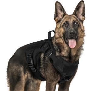 rabbitgoo Tactical Dog Harness for Large, Heavy Duty Pet Harness with Handle, No-Pull Service Vest Large Breed, Adjustable Military Dog Vest for Training Hunting Walking, Black, XL