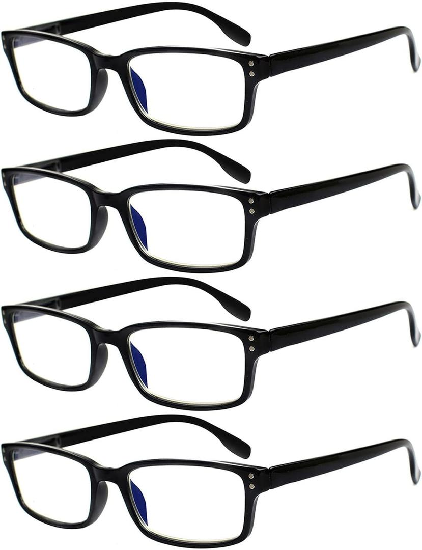 Kerecsen 4 Pack Reading Glasses for Men and Women with Spring Hinges, Lightweight Black Rectangular Readers Eyeglasses (4 Pack Black, 3.50)