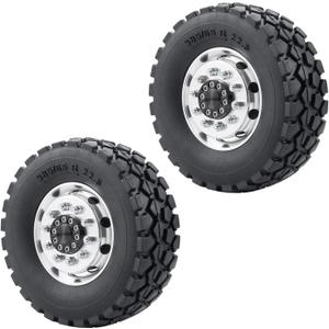 Que-T Metal Front Wheel Rims Hubs & Rubber Tires for 1/14 RC Tamiya Tractor Climbing Trailer Car, Pack of 2