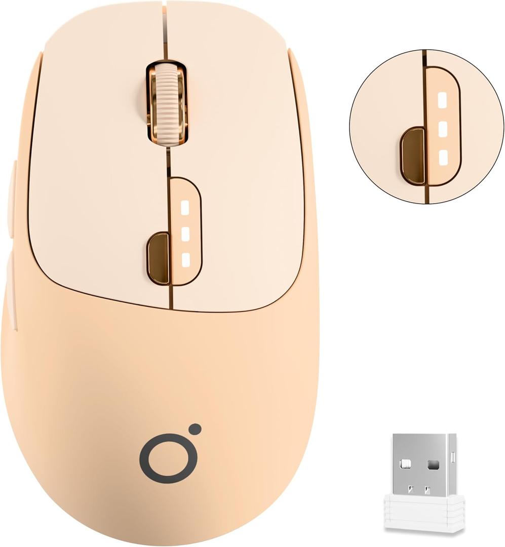 SEUNKWANG EWEADN Q5 Wireless Mouse, BT5.0 & 2.4G Computer Mice with Visible Battery Indicator, 1600 DPI, Rechargeable Bluetooth Mouse, 6 Button Portable Silent Computer Mouse for Laptop/PC/Mac - Pink