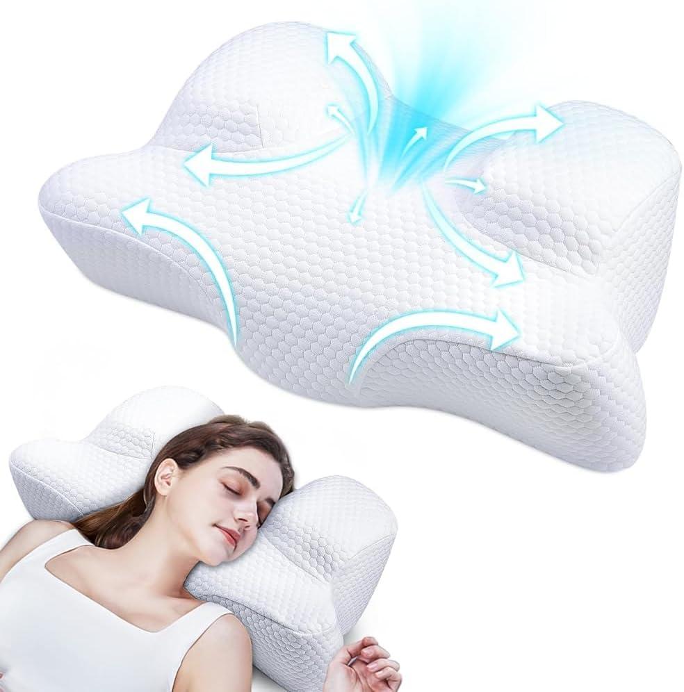 Benazcap Back Sleeper Beauty Pillow - Anti-Wrinkle & Anti-Aging Memory Foam Pillow, Cervical Neck Pillow for Neck and Shoulder Pain Relief, Back Sleeping Reduces Pressure on Skin - White
