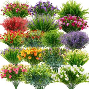 Hoteam 156 Bundles Artificial Flowers for Outdoors Decoration, Fake Flowers Plants Plastic Faux Lavender Pansies UV Resistant for Summer Garden Yard Porch Window Home Decor (Spring)