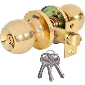 Keweilian High-Security Stainless Steel Round Ball Door Handle with Lock & Key,Door knob for Front Door, Bedroom, and Interior, Easy Installation(Gold)