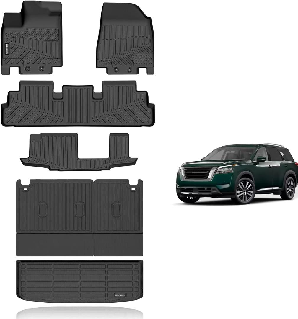 KELCSEECS Floor Mats & Cargo Liner with Seatback Mats Custom for Nissan Pathfinder 2022-2026 8 Seat,All Weather Protection TPE Floor Liners Full Set Pathfinder Accessories Black