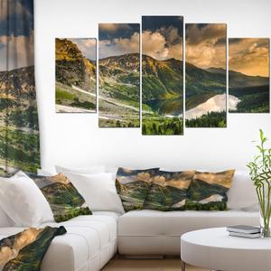 Designart Dramatic Sky Over Alpine Lake-Landscape Art Print Canvas-60x32 5 Piece, 60x32-5 Panels Diamond Shape