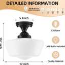 Bagood 12" Milk Glass Lights Fixture Schoolhouse Light Fixture Mid Century Light School House Lights Fixtures Ceiling Semi Flush Mount Ceiling for Bathroom Bedroom (Bulb Incl.)