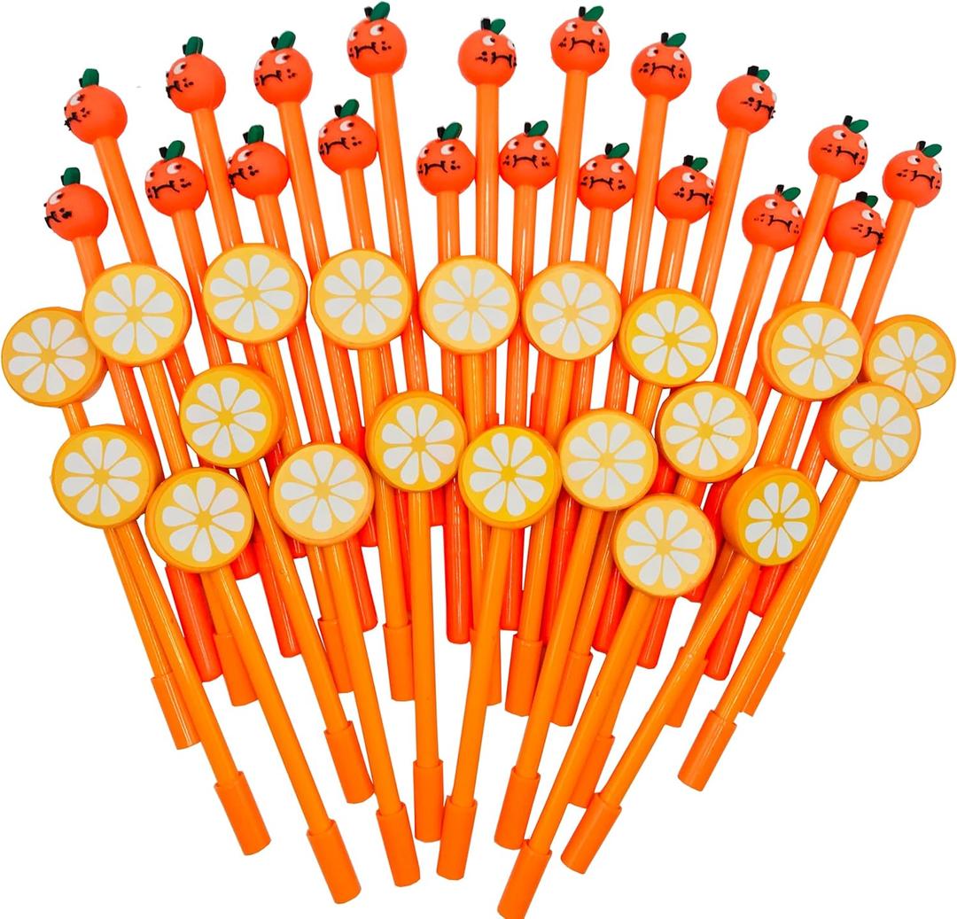 40 Pcs Cute Orange Gel Ink Pens, Fruit 0.5 mm Black Ink Cool Novelty Writing Pens f for Ournaling, Writing, Note-Taking, Teacher Student School Party Office Home Supplies (Cute Orange)