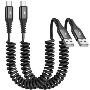 Coiled USB C Cable 2pack 10ft, USB A to USB C Cable for Car, Fast Charger Cord for iPhone 17 16 15 Pro Max Plus iPhone Air Samsung Galaxy S25 S24 S23 S22 S21 Note 20 10 Flip A54 A15 A14 Pixel LG Moto
