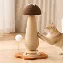 Mushroom Cat Scratching Post Cat Tree, 21.5 H Cute Cat Scratcher Tower with Durable Solid Wood Turntable Toy, Acorn Brown Mushroom Scratch Post Cat Sisal Scratcher with Catnip for Indoor Cats