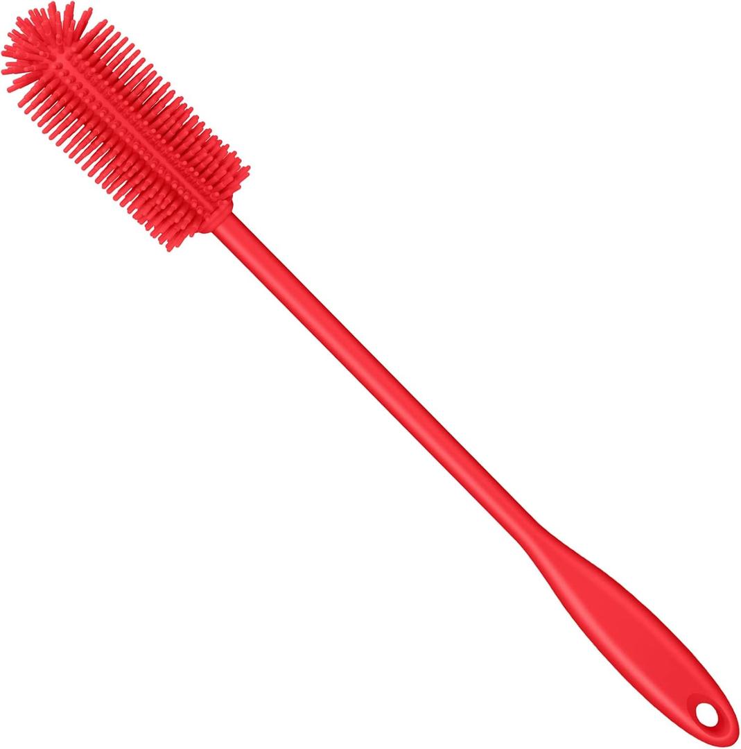 Silicone Bottle Brush, Water Bottle Cleaner Brush with Long Handle, Perfect for Cleaning Narrow Neck Containers, Vacuum Sports Bottle, Tumblers, Flask, Glassware (1 Pack, Red)