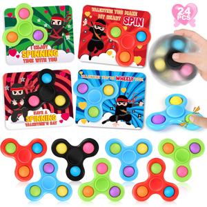 2 x Shemira 24 Pack Valentine's Day Cards for Kids with Fidget Spinners Toys, Sensory Fidget Toys for School Classroom Valentine's Gifts Exchange, Spinners Toy for Valentine's Party Favors