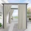 RYB HOME Outdoor Curtains for Patio Waterproof Tab Top Block Sunlight Thermal Insulated Privacy Assured Thick Outside Curtains for Porch, Pergola, Pool, W52 x L84, Natural, 1 Panel