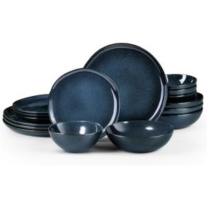 HaWare Plates and Bowls Set, Stoneware Dinnerware Sets, 16-Piece Hand-painted Dishware for 4, Ceramic Dish Set for Home Kitchen, Scratch Resistant, Microwave and Dishwasher Safe, Reactive Starry Blue