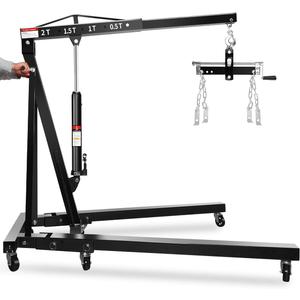 2-Ton Hydraulic Shop Crane Folding Engine Hoist with Lever, 4400Lbs Capacity w/6 Steel Casters - Heavy-Duty Portable Car Lift for Truck Engines, Boat Motors, Farm Equipment (Net Wt. 168 lbs)