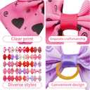 50PCS/25Paris Big Dog Hair Bows with Rubber Band Random Mix Pattern for Large XL Breed Pink Purple Bowknot Topknot Girl Female Grooming Hair AccessoriesRandom