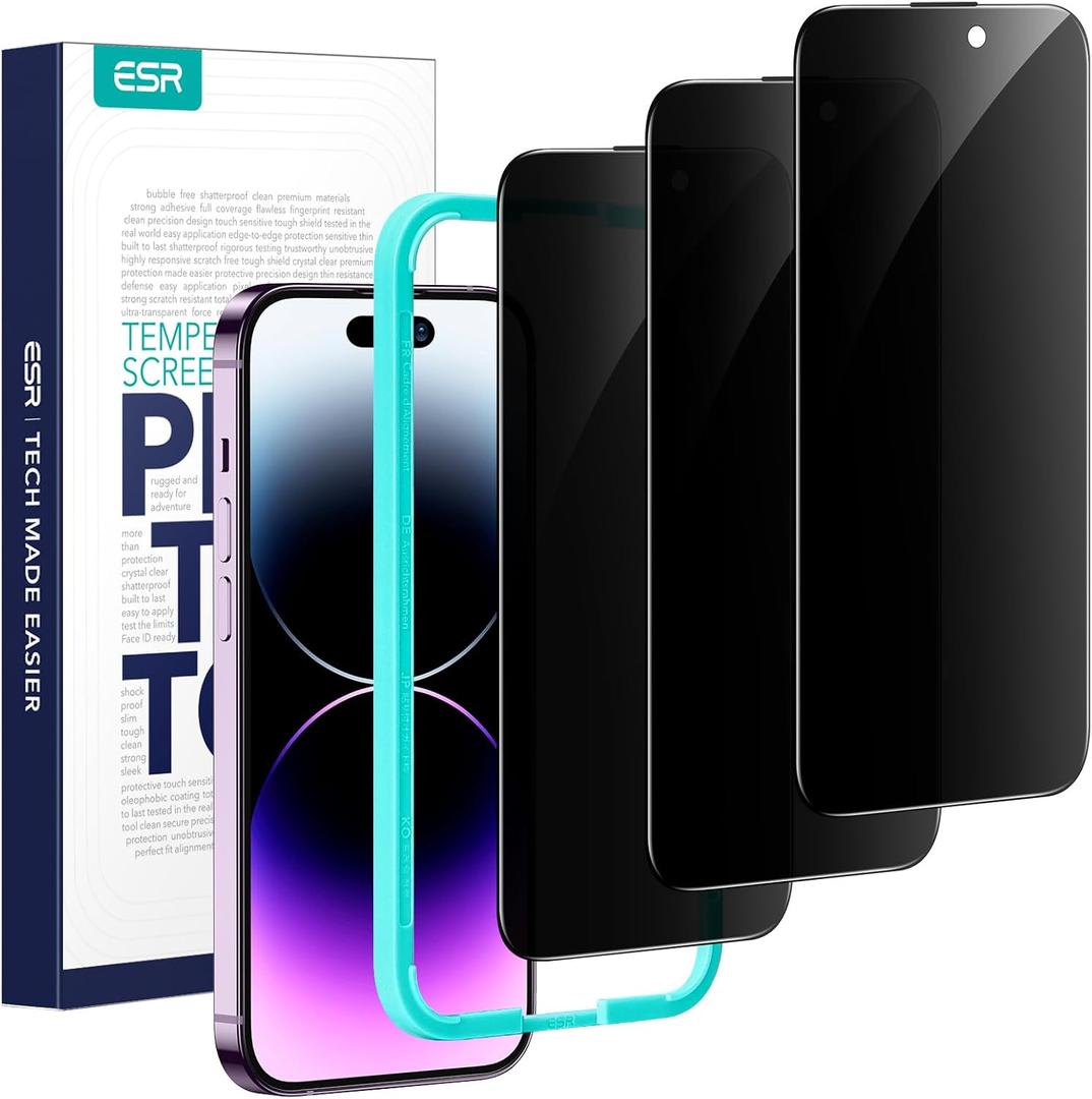 ESR 3 Pack for iPhone 14 Pro Privacy Screen Protector, Anti-spy Tempered-Glass Privacy Screen Protector, Micro-curved Edges, Case Friendly