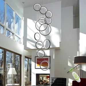 Black Modern Chandelier,Luxury Modern Led Chandelier Dimmable Long Staircase Chandelier for High Ceilings Chandelier Modern,12 Rings Foyer Chandeliers Entryway High Ceiling with Remote Controller