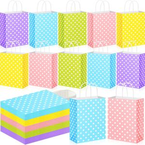 Yeaqee 100 Pieces Pastel Paper Bags with Handle Easter Gift Bags Bulk Polka Dot Candy Goodies for Easter Party Favor Supplies