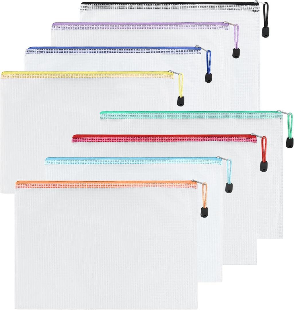 8pcs Mesh Zipper Pouch Bags, A4 Zipper Bags for Organizing, 8 Color Waterproof Zipper Pouches, Mesh Bags with Zipper, File Bags for School, Puzzles, Cosmetics, Travel, Board Games Office Supplies