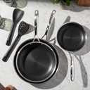 HENCKELS Paradigm 5-pc Cookware Set, Nonstick Frying Pan and Silicone Utensil Set, 3-Ply Stainless Steel Skillets for Induction Cooktop, Gas & Electric Stovetops Dishwasher Safe & Oven Safe