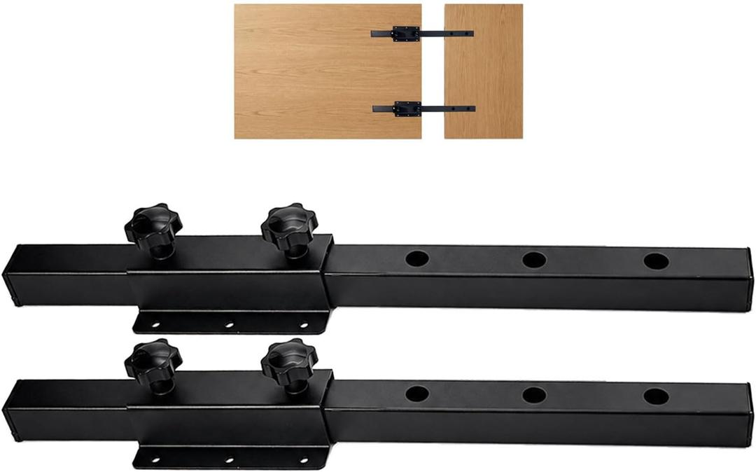 Heavy Duty Table Extension Brackets (Set of 2), 15" Steel Support Rails for DIY Dining Table Leaf, Matte Black Steel Hardware for Extending Solid Wood Dining Tables