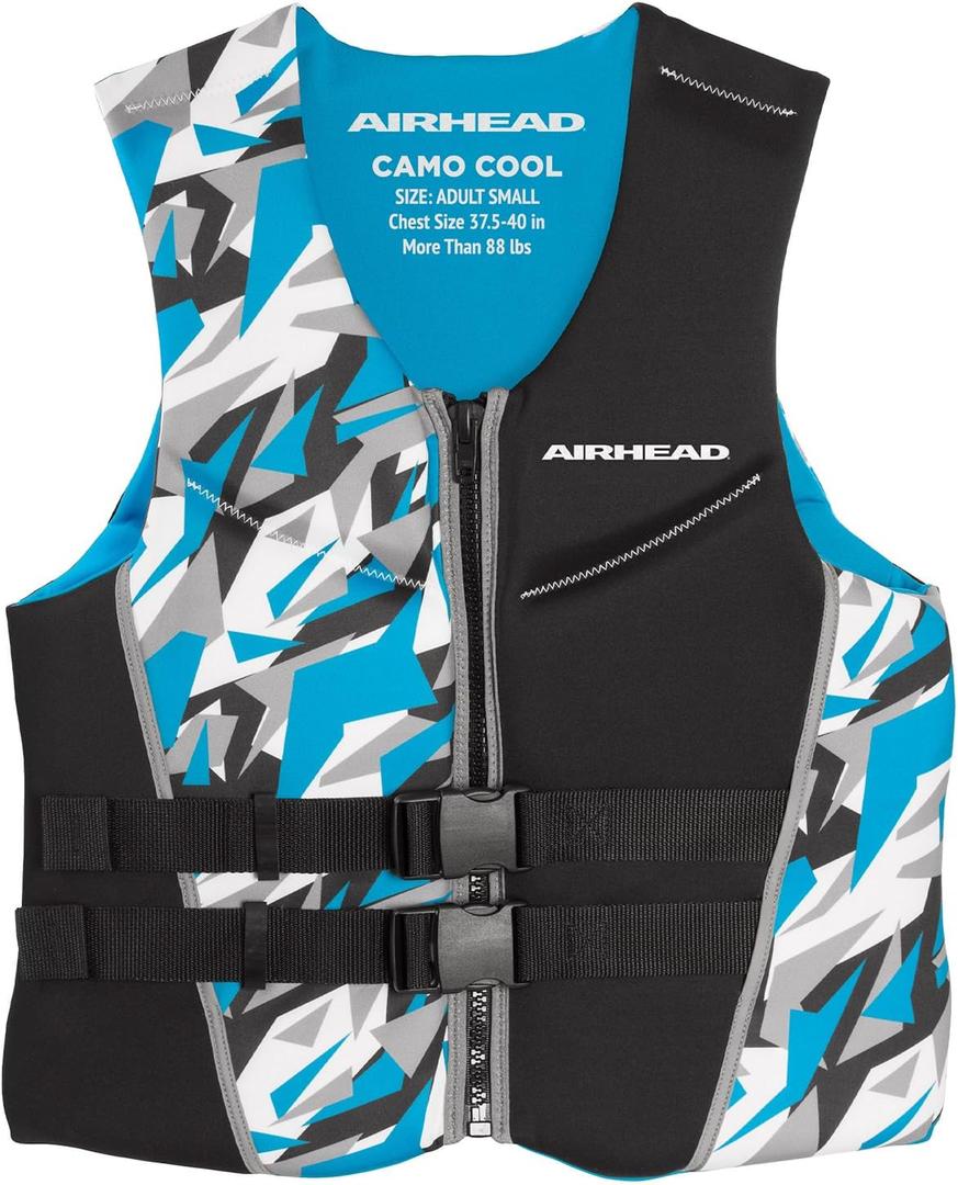 Airhead CAMO COOL Kwik-Dry Neolite Flex Life Jacket for Adults - USCG Approved Life Vest for Women & Men, Watersports Vest for Boating, Wakeboarding & Kayaking, Small, Blue