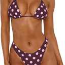 Women Polka Dot Bikini Sets Sexy Halter String Triangle High Cut Cheeky 2 Piece Bathing Suit (M)