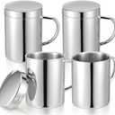 Molain 4 Set 13.5 oz/400ml Stainless Steel Coffee Mugs with Lids, Double Wall Insulated Metal Mugs Travel Thermal Camping Cups for Hot and Cold Drinks Home Office