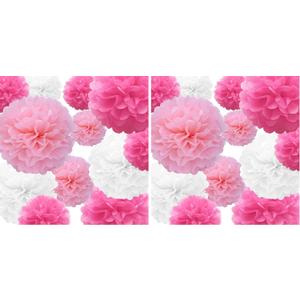 Tissue Paper Pompoms Paper Flower 22 Pcs Pink,Rose Red,White Paper Flower Ball for Birthday Bachelorette Wedding Baby Shower Bridal Shower Party Decoration (Pack of 2)