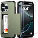 for iPhone 16 Pro Wallet Case with Card Holder + 2 Tempered Glass Screen Protector Protective Shockproof Hidden Card Slot Slim Case Women Men iPhone 16 Pro 6.3 2024 (Deep Green)