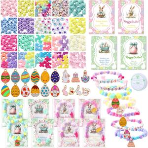 Chunful 1022 Pcs Easter Charms Beads Bracelet Jewelry Making Bunny Easter Egg Colorful Cross Pastel Alphabet Bead DIY Jewelry Craft Gift with Blessing Cards for Women Girls Kids Classroom Party Favors
