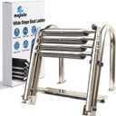 4-Step Heavy-Duty Stainless Steel Pontoon Boat Ladder with Extra Wide Steps & Handrails | Telescoping Folding Rear Entry Ladder, 600lbs Capacity, Marine-Grade 316 Stainless Steel