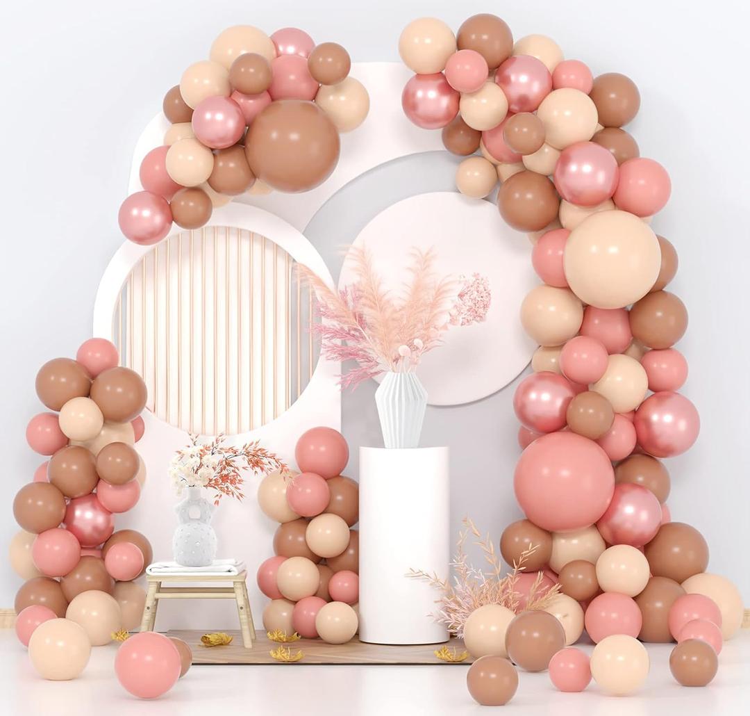 Boho Balloon Garland Kit 18/10/5 Inch Dusty Pink Nude Light Brown Rose Gold Balloons for Baby Shower Birthday Wedding Decorations Safari Party Supplies