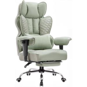 GTPLAYER Big and Tall Gaming Chair 400lbs Heavy Duty Office Chair with Foot Rest & Ergonomic Pocket Spring Lumbar Support, High Back 3D Saddle Shaped Cushion for Back Pain Relief, Green