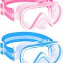 COOLOO 2 Packs Kids Goggles with Nose Cover, Elastic Fabric Strap Swimming Goggles for Kids 4-16, Anti Fog Tempered Glass (Blue+pink)