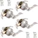 Probrico (4 Pack Wave Style Keyed Alike Entry Levers, Keyed Reversible Door Handles with Lock and Same Keys, Exterior Interior Entry Locks in Satin Nickel Finish