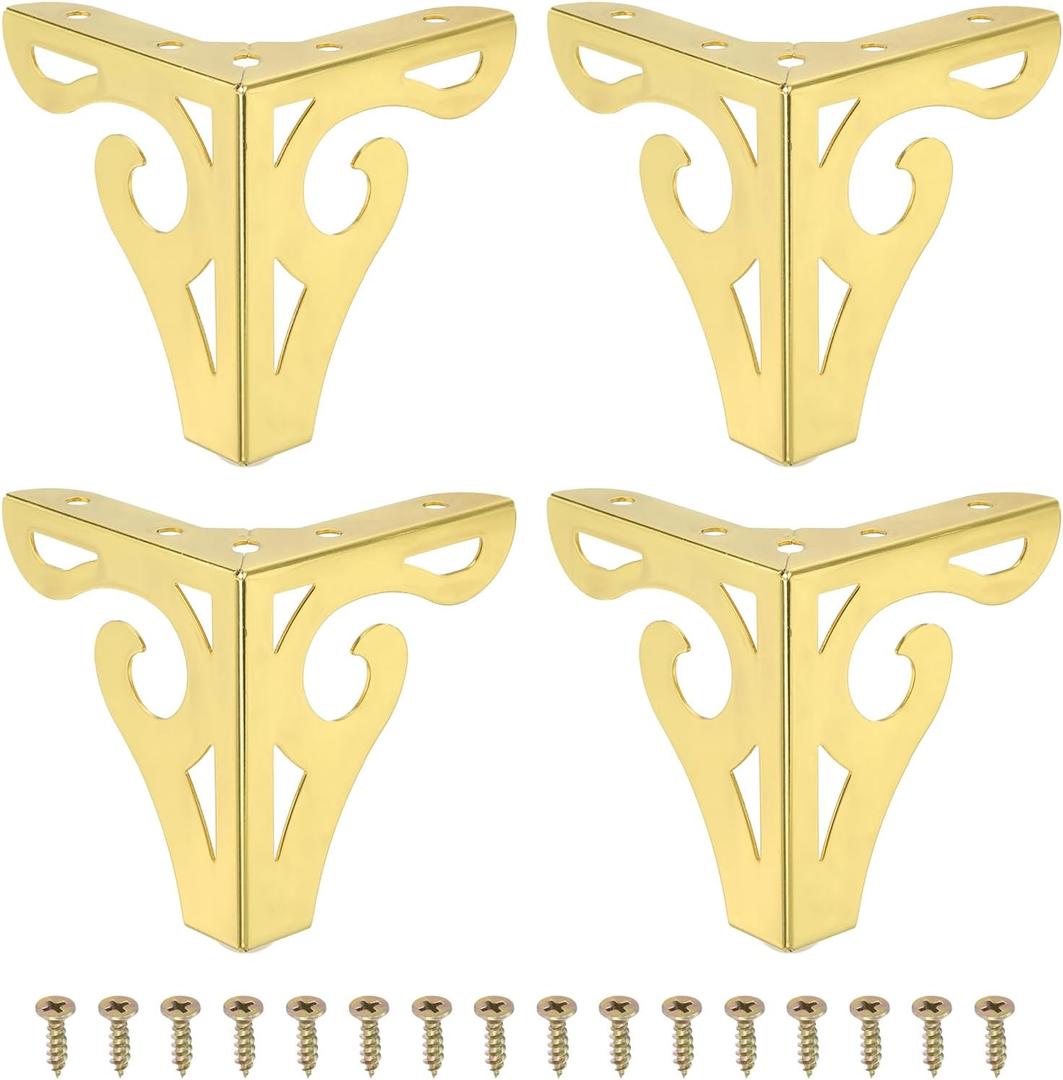PATIKIL 3.7 Inch Hollow Out Furniture Legs, Set of 4 Modern Metal Triangle Couch Feet Replacement Sofa Legs for Cabinet Dresser Cupboard Table Chair Ottoman Bookcase Wardrobe, Gold