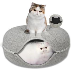 Donut Cat Tunnel Bed Peekaboo Cat Cave for Large Cats Up to 30 Lbs, Kitty Interactive Playing Tent House for Multiple Cats,Detachable,Scratch Resistant (2 in 1 Gray, Medium - 20 Inch Diameter) Donut Cat Tunnel Bed Peekaboo Cat Cave for Large Cats Up to 30 Lbs, Kitty Interactive Playing Tent House for Multiple Cats,Detachable,Scratch Resistant (2 in 1 Gray, Medium - 20 Inch Diameter)