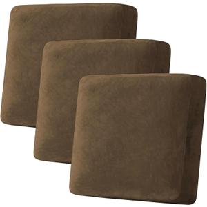 H.VERSAILTEX Velvet Stretch Couch Cushion Cover Plush Cushion Slipcover for Chair Loveseat Sofa Cushion Furniture Protector Seat Cushion Sofa Cover (3 Piece XL Sofa Cushion Covers, Bronze Brown)