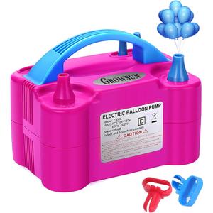 Growsun Electric Balloon Pump Air Inflator Portable Automatic Dual Nozzle Balloon Blower 110V 600W for Birthday Baby Shower Balloons Party Decorations (Rose Red)