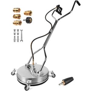 16.5" Pressure Washer Surface Cleaner with 4 Wheels Dual Handle Stainless Steel Power Washer Surface Cleaners 3/8", 1/4"QC, M22-14/15 Interfaces 5PCS Hose Adapters for Cleaner Lane, Driveway, Terrace