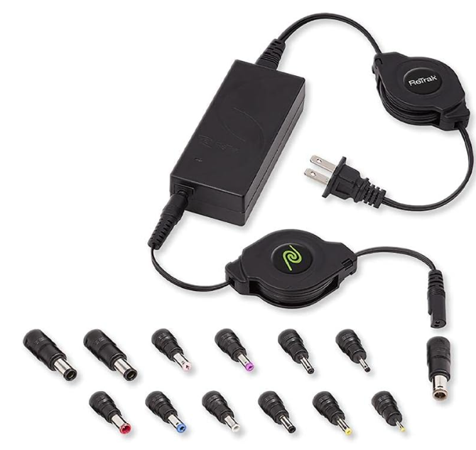 ReTrak 65W Universal AC Laptop Charger, ReTrak Laptop Charger with 13 Adapter Tips, Retractable Universale Laptop Power Adapter Charger, Ultrabook/Notebook/Netbook Wall Charger, ETCHGNBUNN2